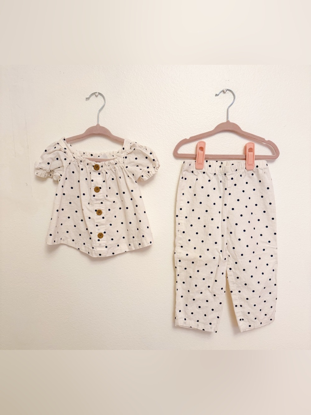 Carter's Cream Top and Pants with Navy Polka Dots